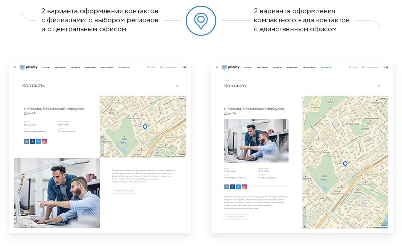 Расстановка блоков на странице Контакты